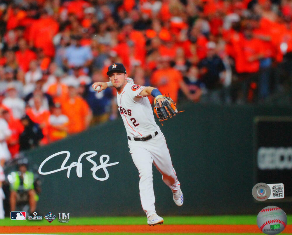 Alex Bregman Signed Houston Astros 8x10 Throw Photo Poster painting-Beckett W Hologram *White