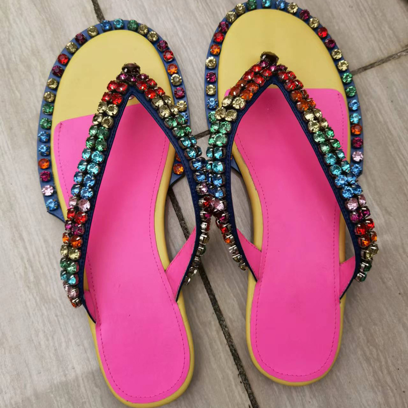 Rhinestone Sandals Woman Open Toe Mixed Color Crystal Diamond High Heels Shoes Women Party Shoes