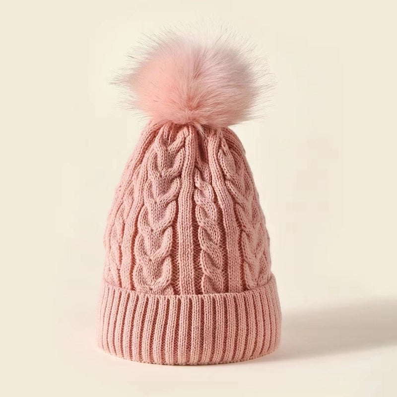 Women’s Basic Solid Color Pom Poms Crimping Wool Cap