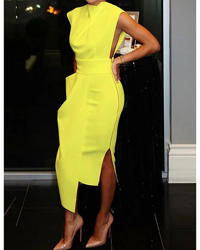 Women's Sheath Dress Knee Length Dress Sleeveless Solid Colored Fall Winter Hot White Black Blue Yellow Blushing Pink S M L XL