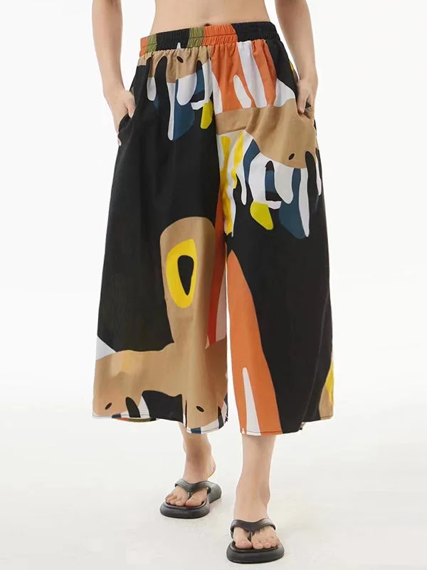 Colorful Painting Wide Leg Cropped Trousers Pants