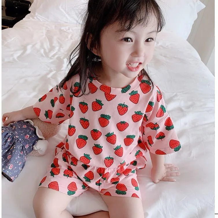 2 to 10 Years 2021 New Summer Girls Kids Pajamas Set Short Sleeves Sleepwear For Toddler Girls Cotton Pyjamas Set Clothes