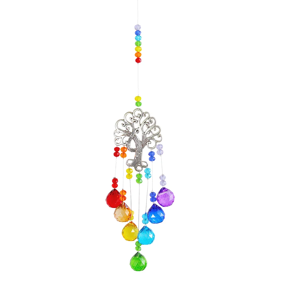 Crystal Windchime Tree of Life Light Catcher Ball Home Pendant (Multicolor)