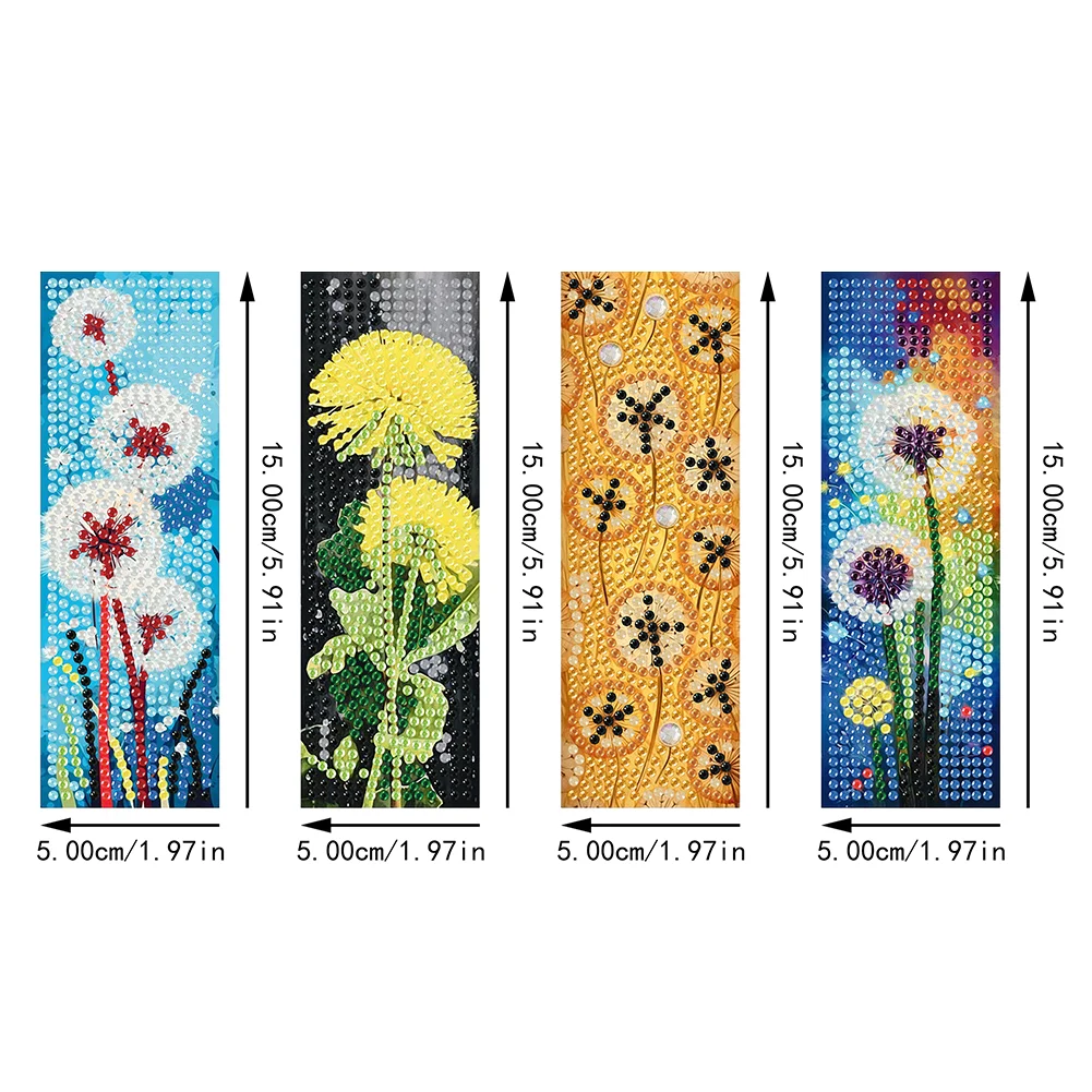 4Pcs Special Shaped Dandelion 5D DIY Diamond Painting Book Mark for Beginners