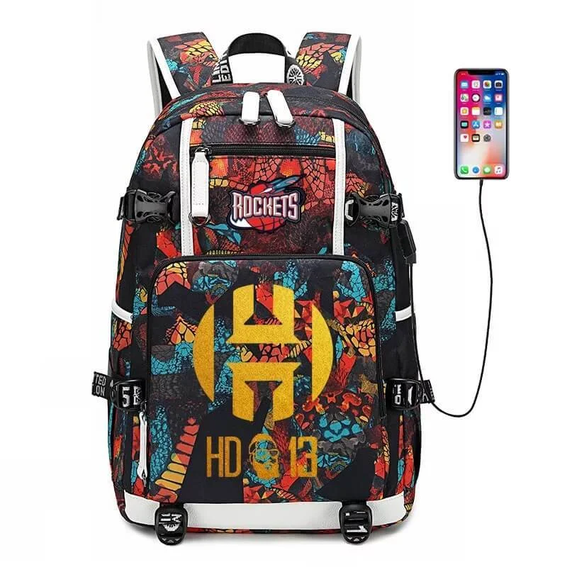 Buzzdaisy Houston Basketball Rockets 13  USB Charging Backpack School NoteBook Laptop Travel Bags