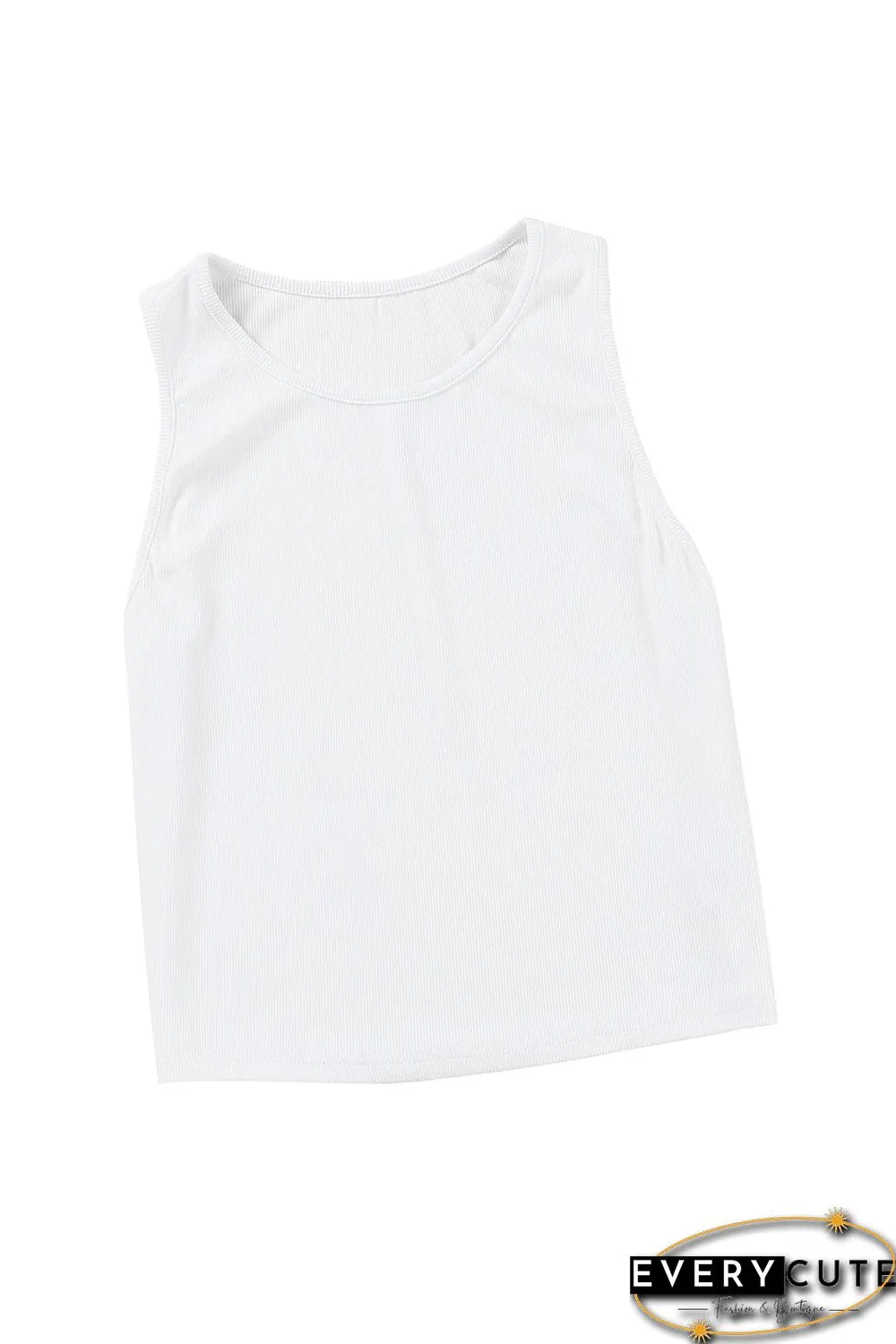 White Rib Knit Crew Neck Sleeveless Crop Top