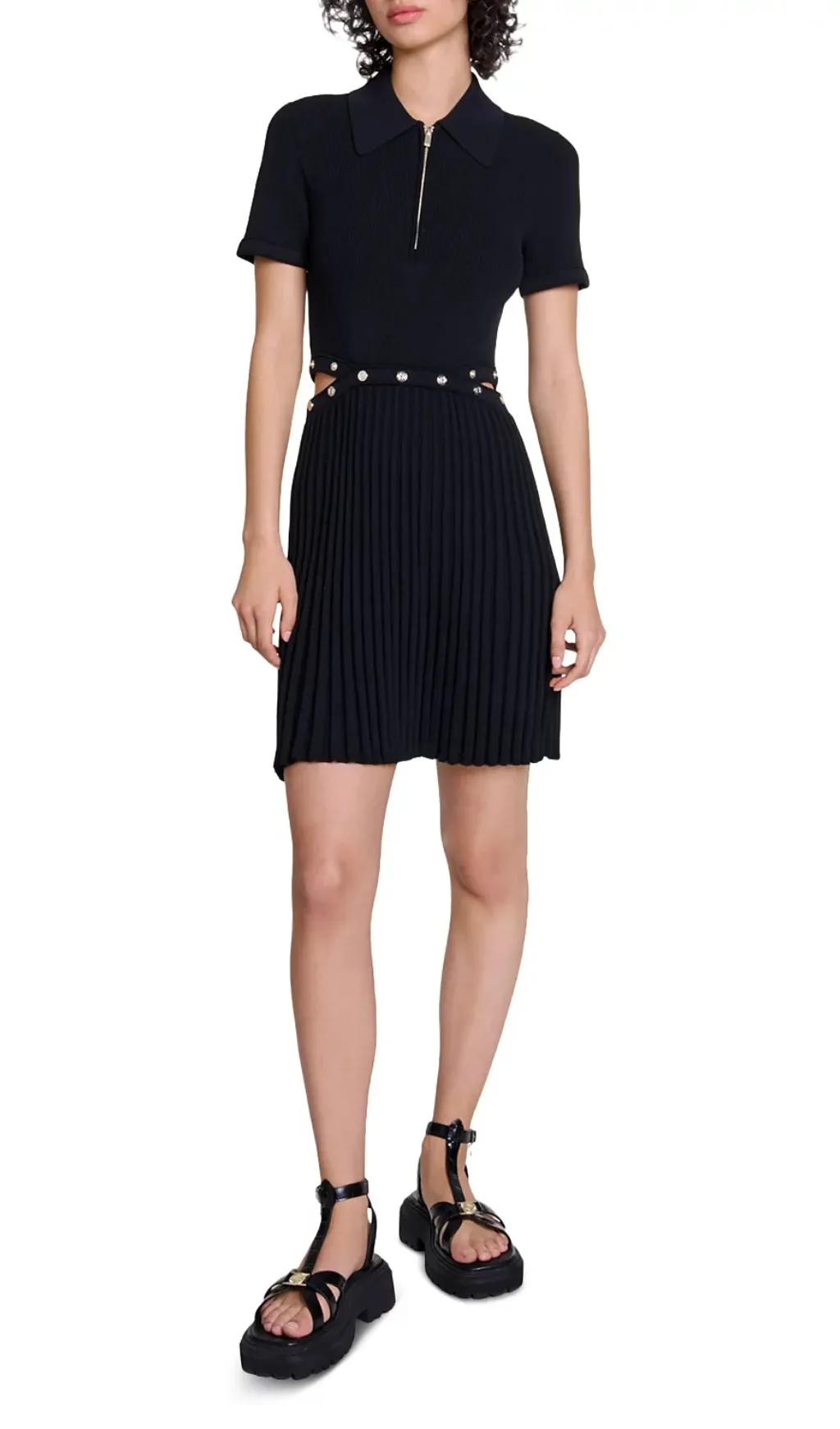 Fashionslee Women Ritourna Rib Knit Cut Out Mini Dress
