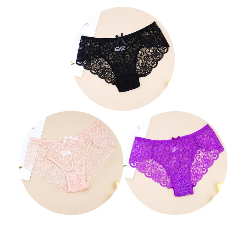Billionm Sexy Women Lace Panties Underwear Breathable Briefs Transparent Floral Bow Soft Comfort Lingerie Size S M L XL