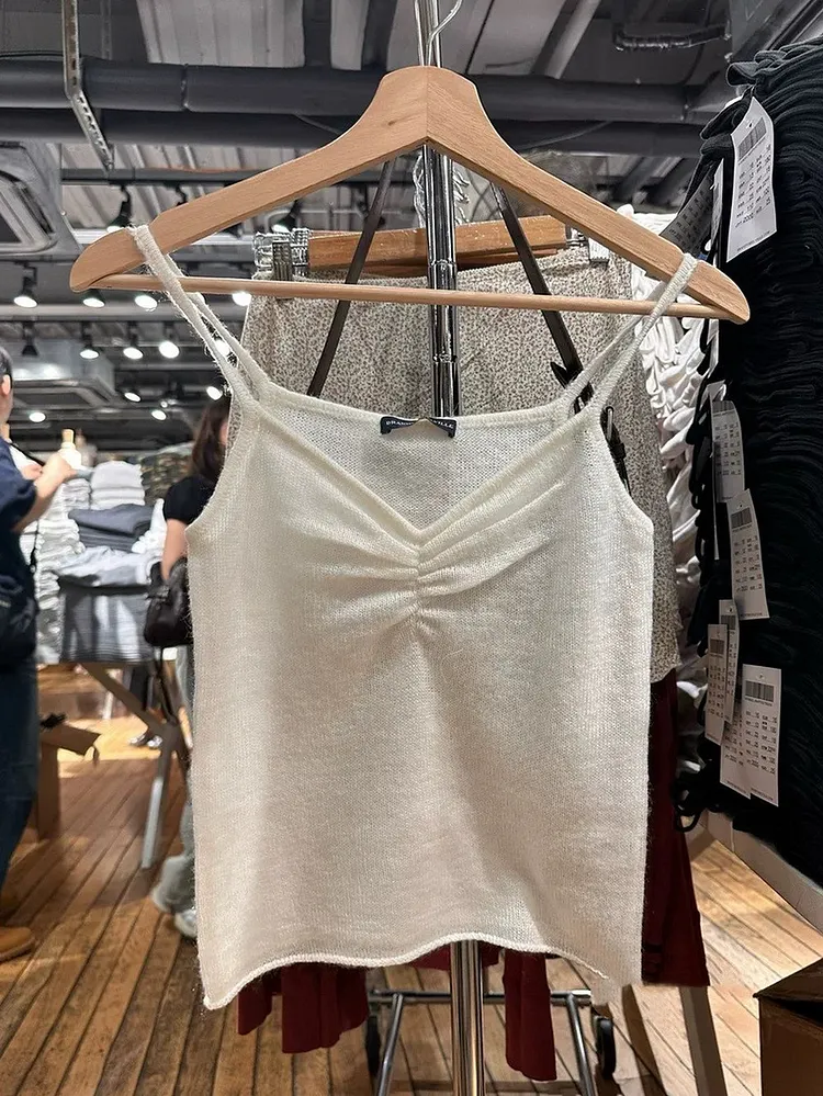 Knit V - Neck Camisole in Cream Lightweight Summer Tank Top