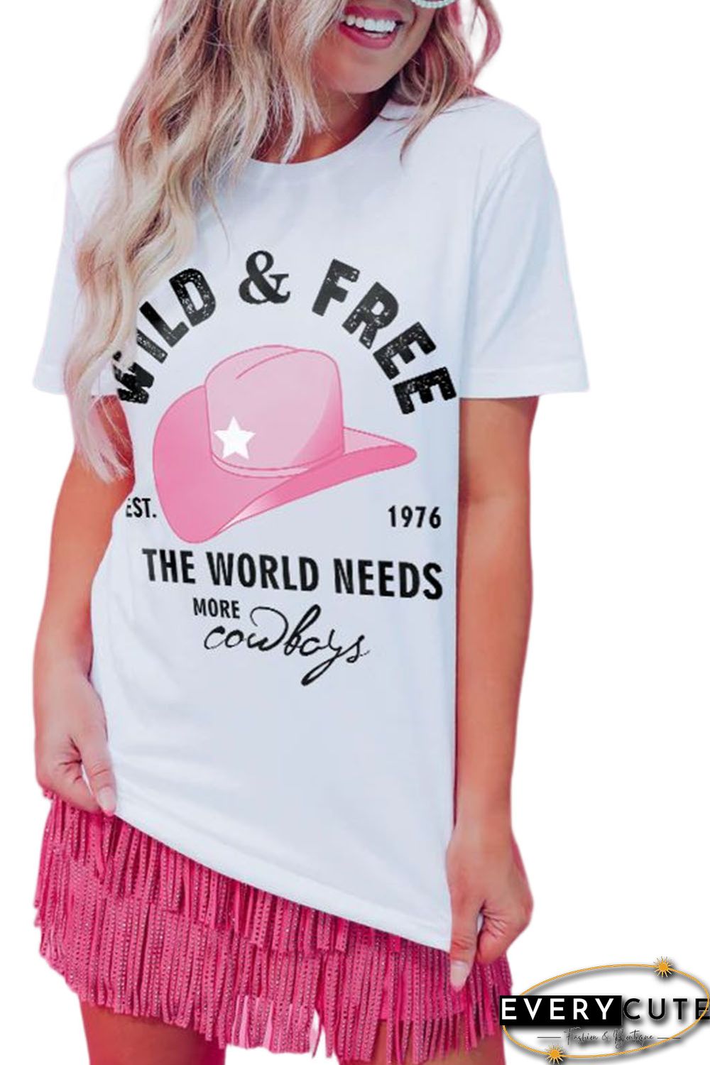 White WILD&FREE Cowboys Fashion Graphic Tee