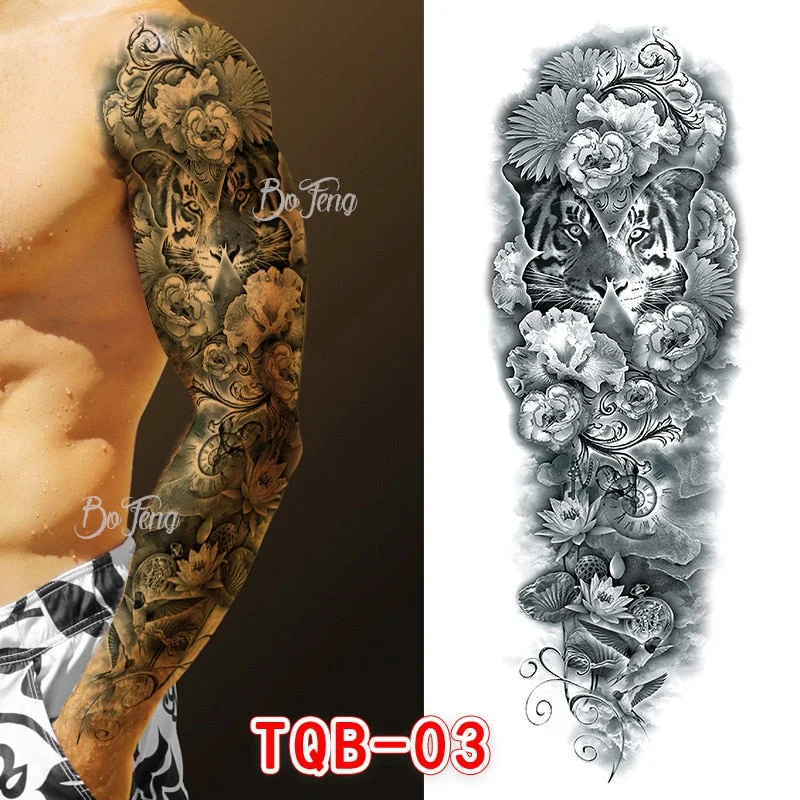 Tattoo Sleeves for Men Women Waterproof Flower Arm Tattoo Stickers Cool Full Arm Scary Fake Temporary Tattoos Big Picture Art