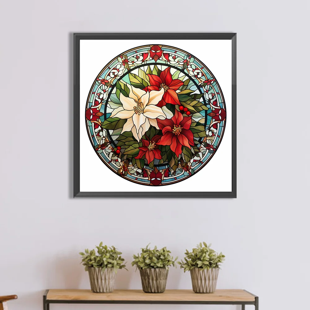 Diamond Painting - Full Round Drill - Stained Glass Poinsettia(Canvas|30*30cm)