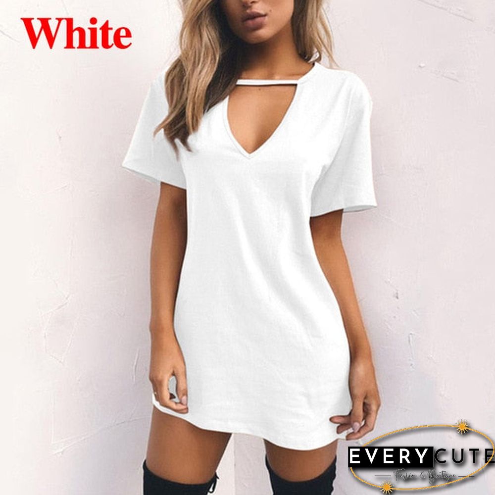 Women Tshirt Dress&nbsp;Choker Deep&nbsp;V-neck Summer Dresses Mini T-Shirt Dress Short Sleeve Ladies&nbsp;Casual Sexy Clothing