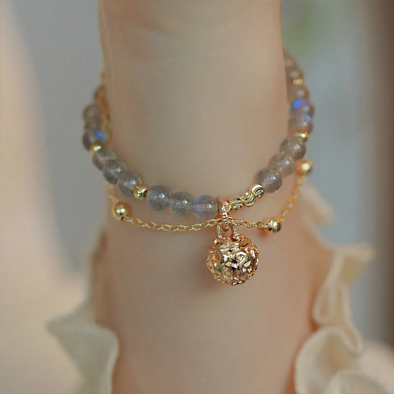 Natural Moonstone Healing Bell Charm Bracelet
