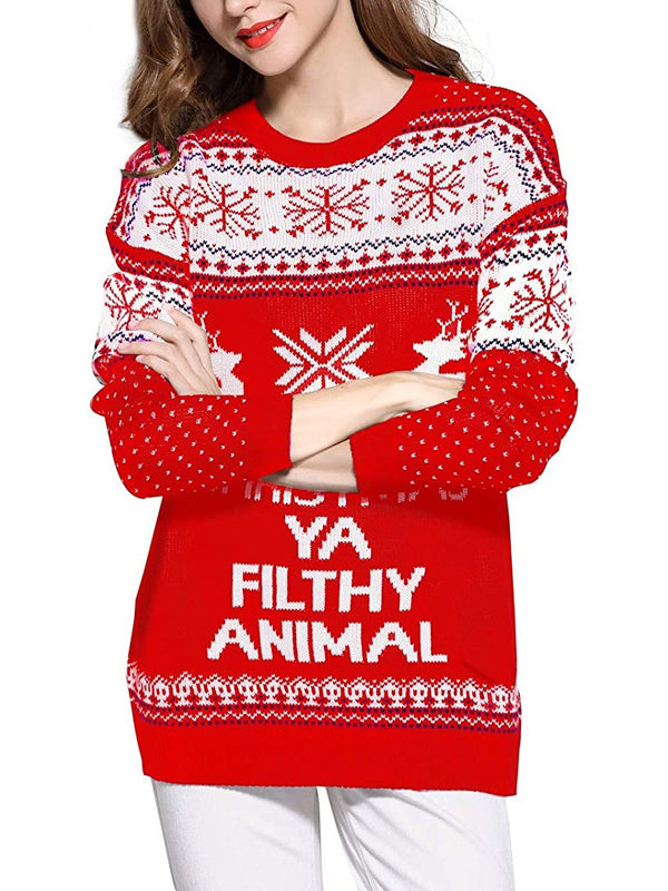 Women's Winter Christmas Casual Long Sleeve Crew Neck Sweater