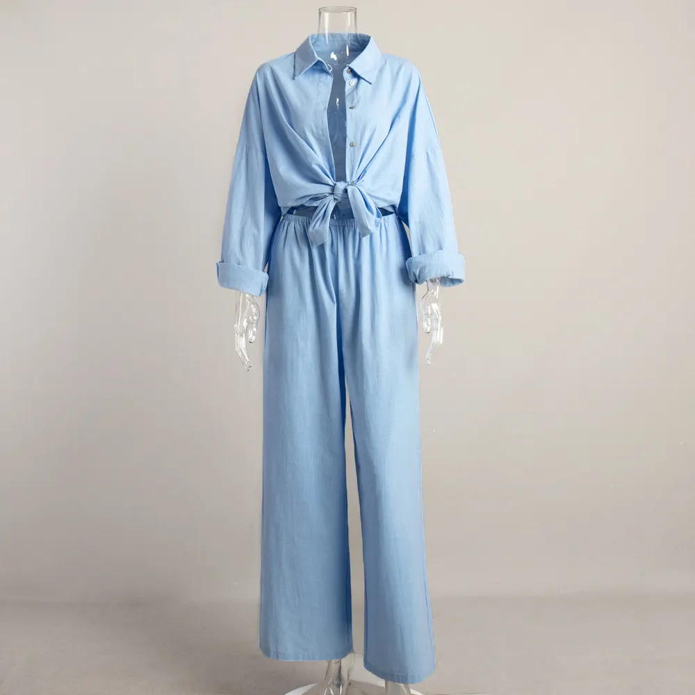 Churchf Churchf Sleeve Casual Suit Autumn 2024 New Women's Loose Casual Cotton Shirt Pants Suit