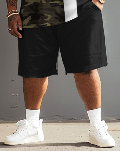Street Casual Camouflage Colorblock Printed Large Men's Set Shorts-Black-3XL