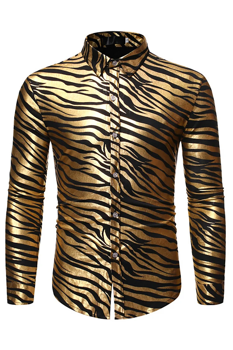 Metallic Zebra-Striped Print Slim Fit Shirt