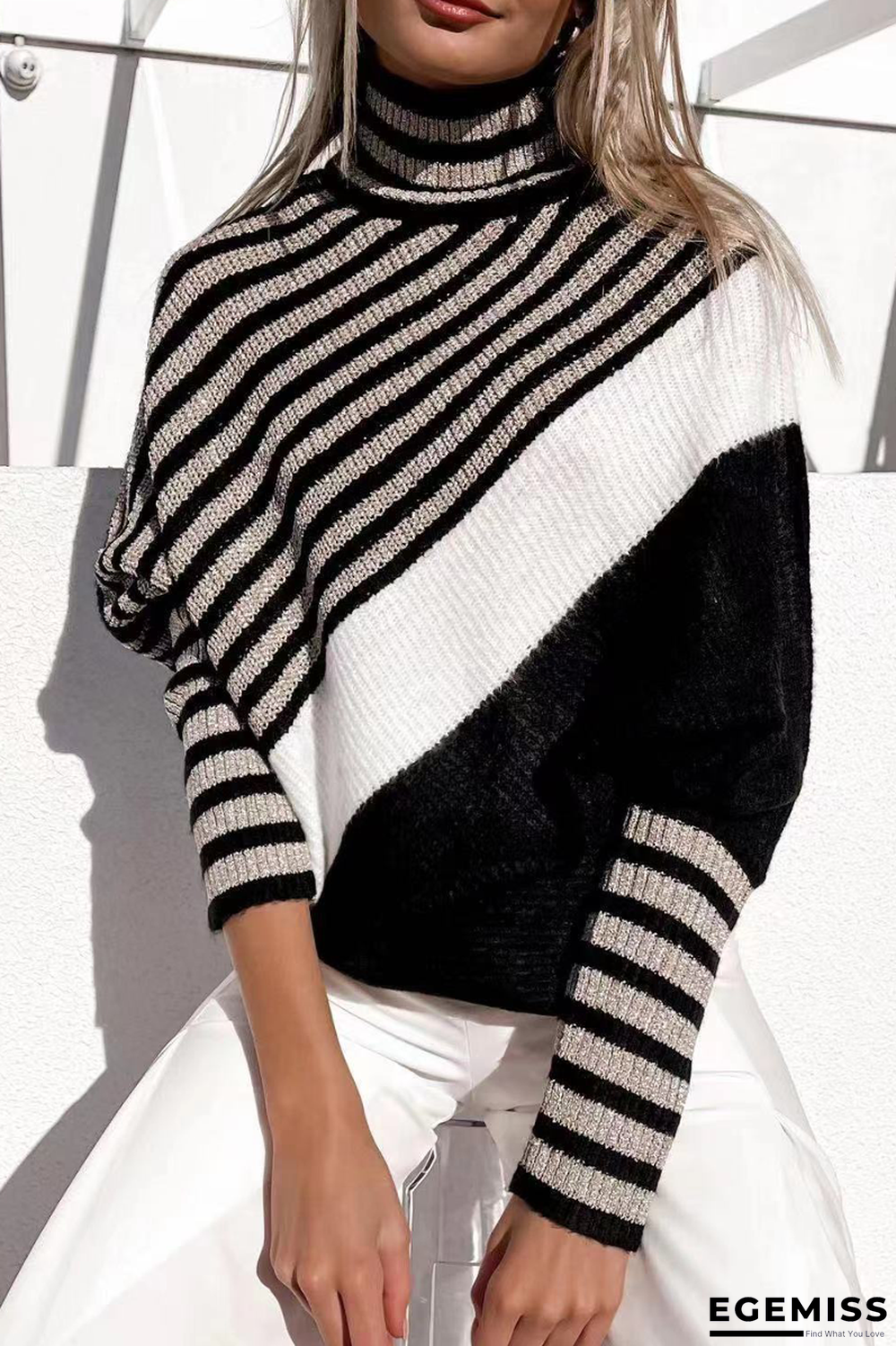Street Solid Split Joint Slit Turtleneck Long Sleeve Two Pieces