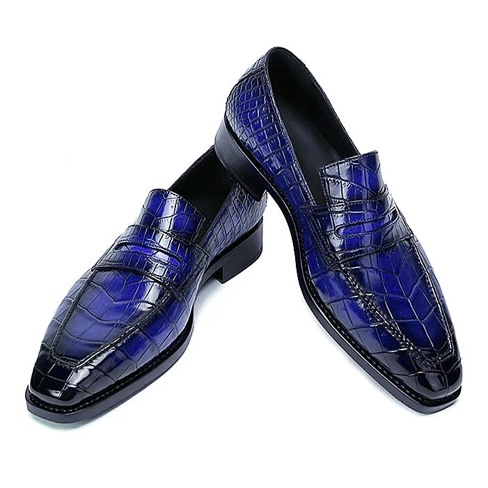 Handmade Mens Blue Alligators embossed print dress shoes moccasins Loafer