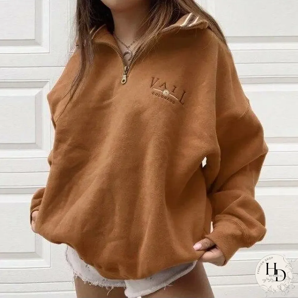 Womens Casual Standing Collar Loose Sweatshirt