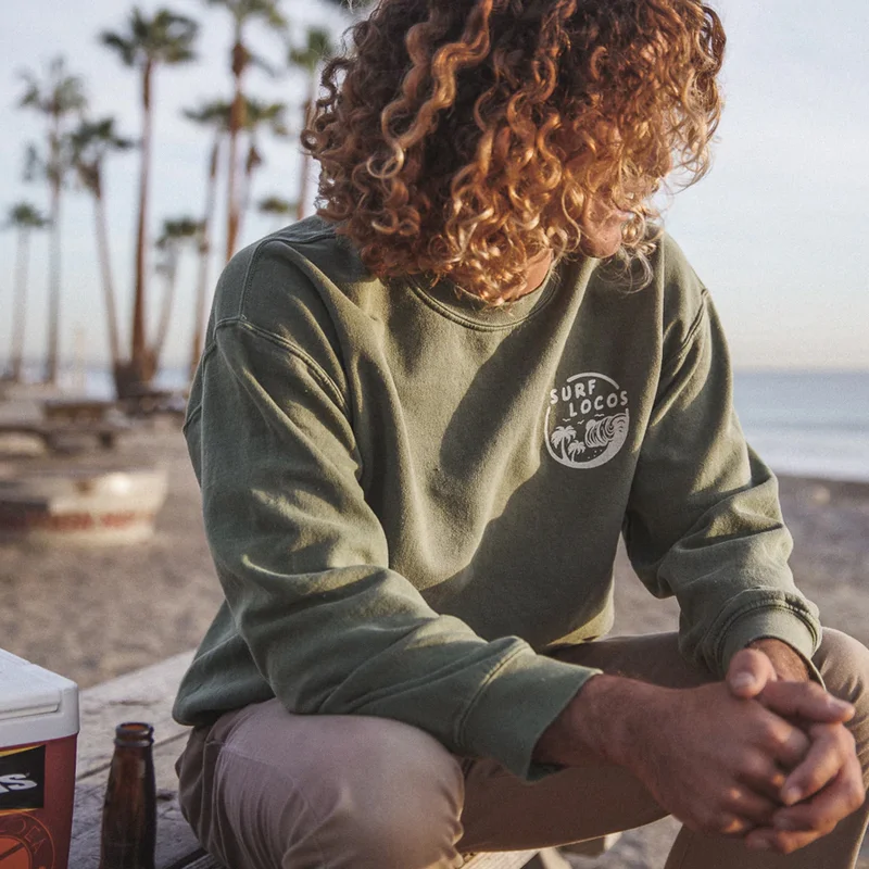 Men Retro Surf Locos Olive Sweatshirt