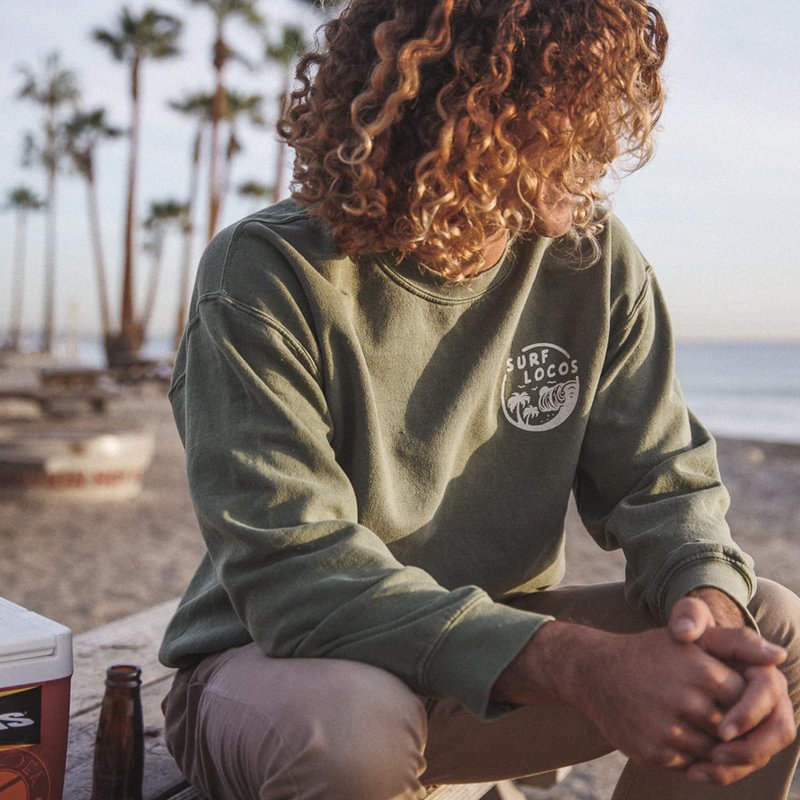 Men Retro Surf Locos Olive Sweatshirt