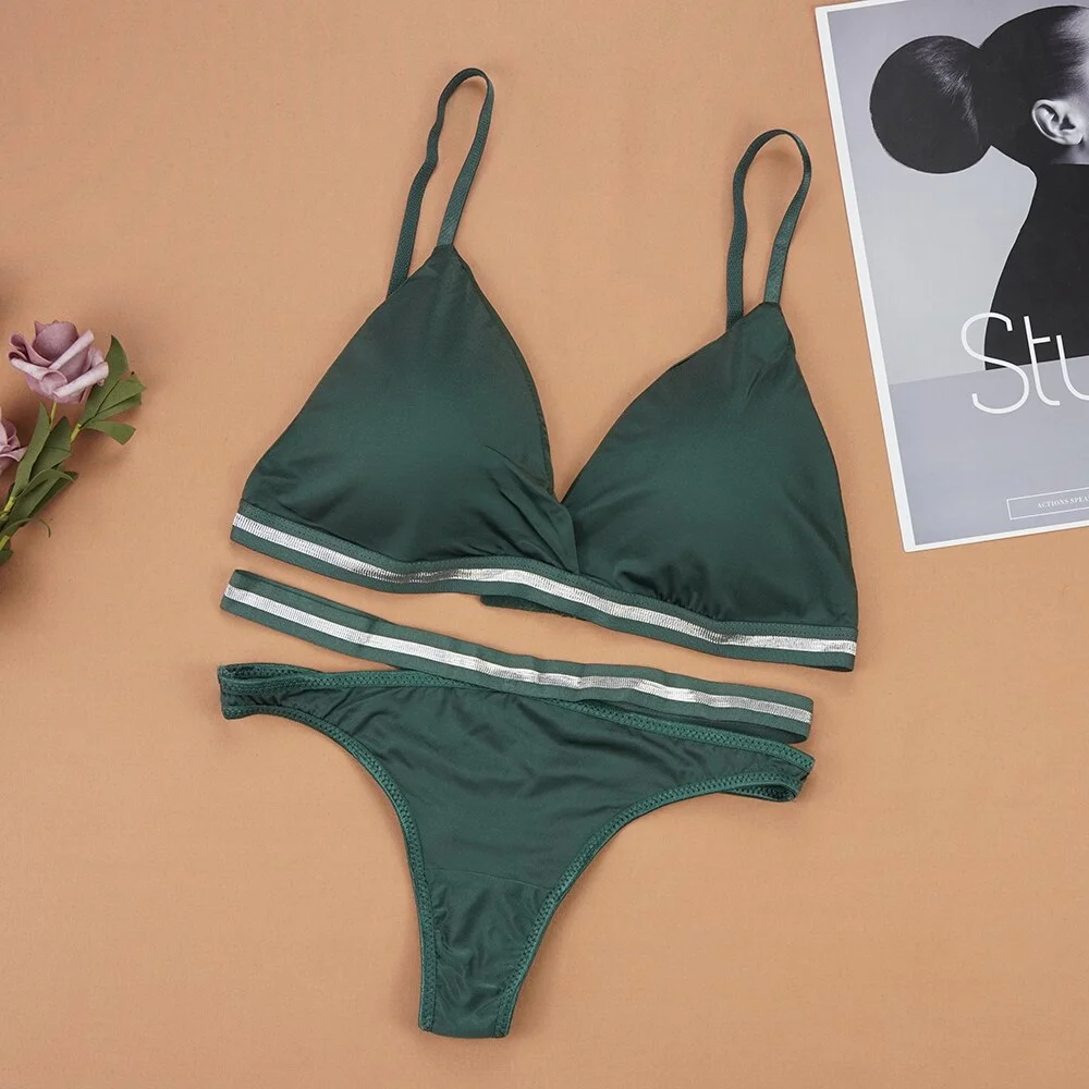 Billionm Women's Lingerie Bra Thong Sets Woman Bralette Active Bras Seamless Wire Free Ice Silk Bras Panties Underwear Set For Woman