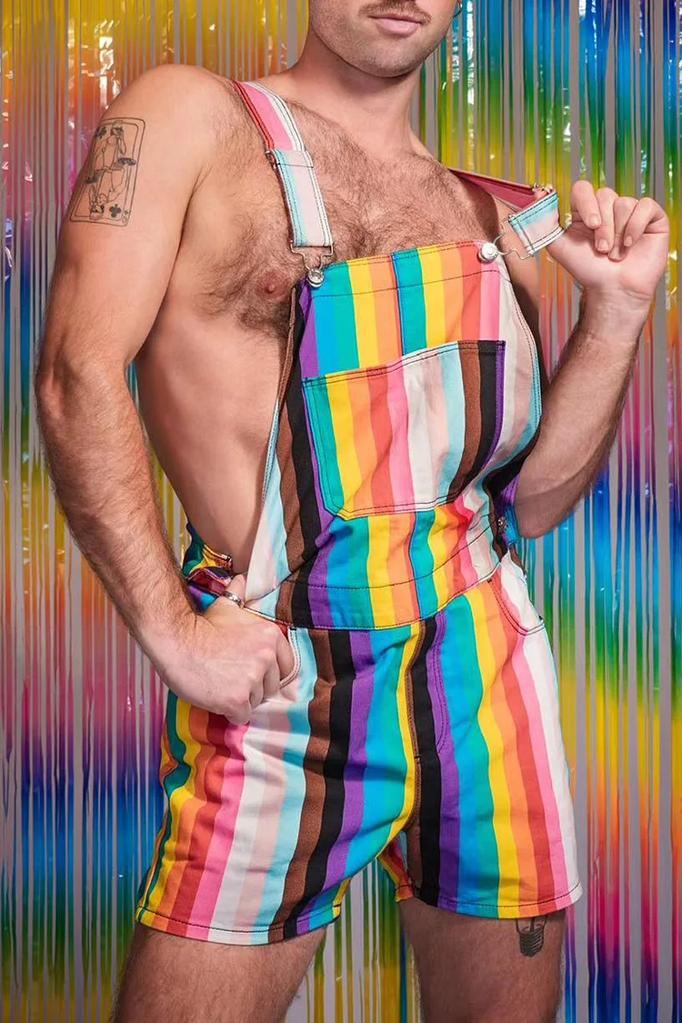 Rainbow Striped Festival Overalls With Pockets