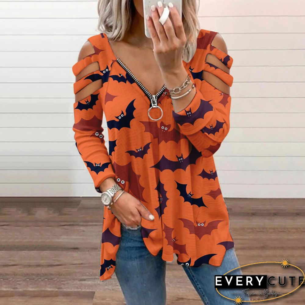 Halloween Print Cold Shoulder Blouse