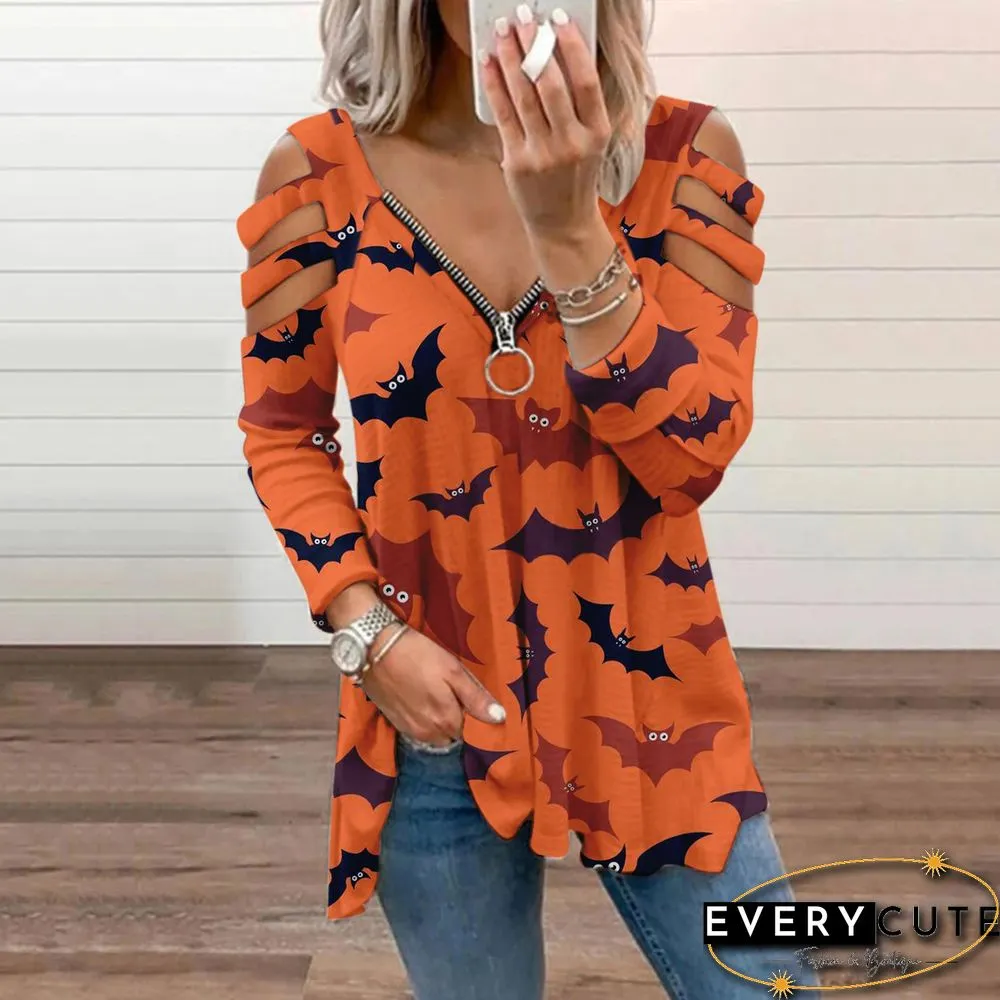 Halloween Print Cold Shoulder Blouse