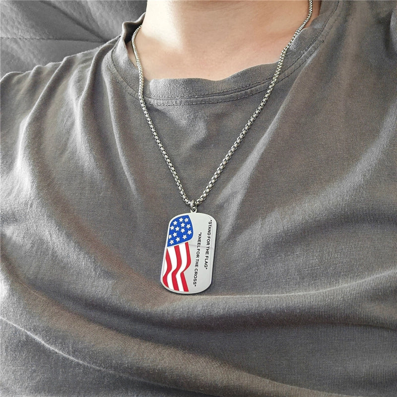 1 Piece 26mm 46mm 60cm 304 Stainless Steel Waves Heart Shape American Flag Pendant Chain