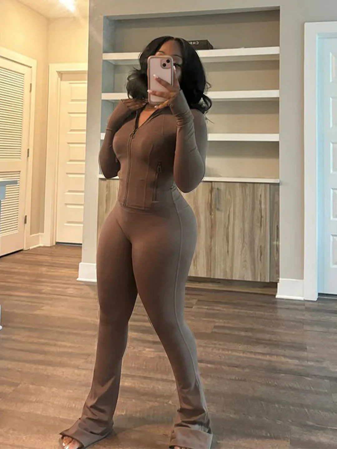 Nigikala Nigikala Spring And Summer New Sports Casual Women's Sexy Tight Long-Sleeved Horn Two Sets