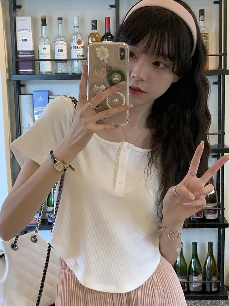 Brownm Brownm T-Shirt Female 2024 Summer New Korean Version Casual Show Thin Inside The Students Slim High Waist Student Jacket Tide