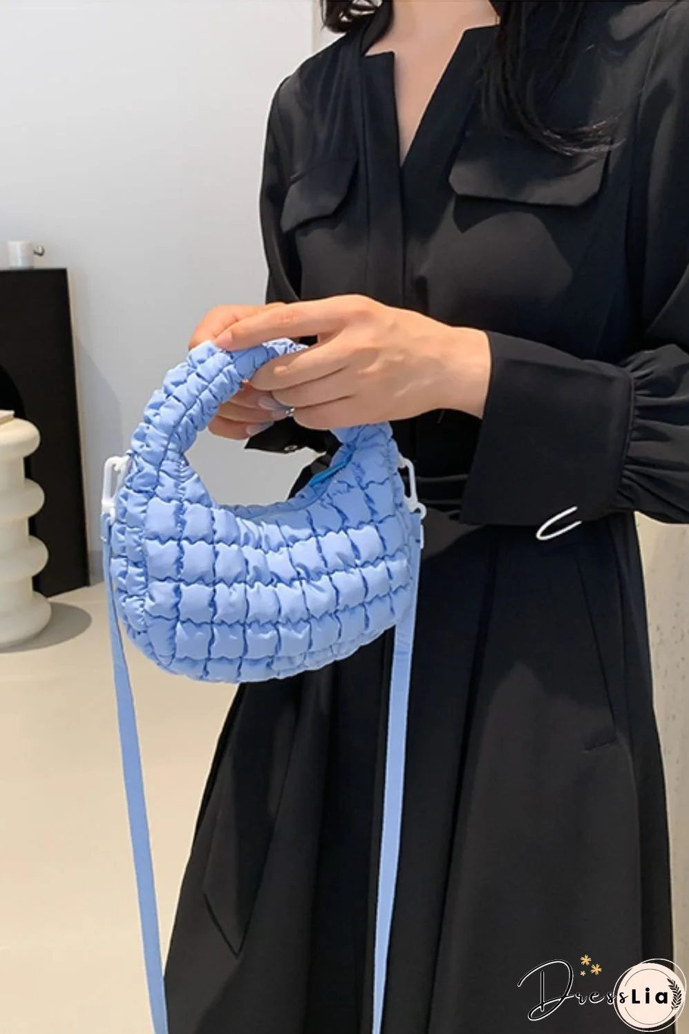 Quilted Puffy Removable Strap Crossbody Bag
