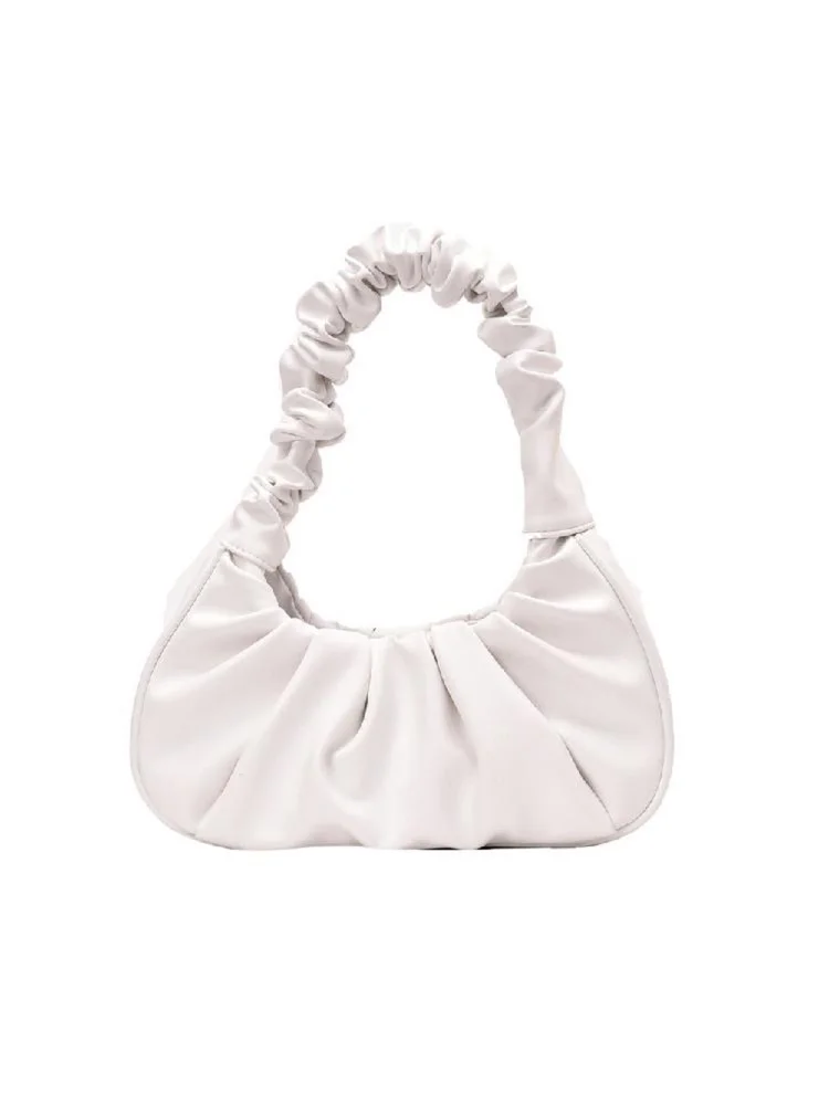 Elegant Pleated Handbag Women Leather Travel Totes Shoulder Bag (White)