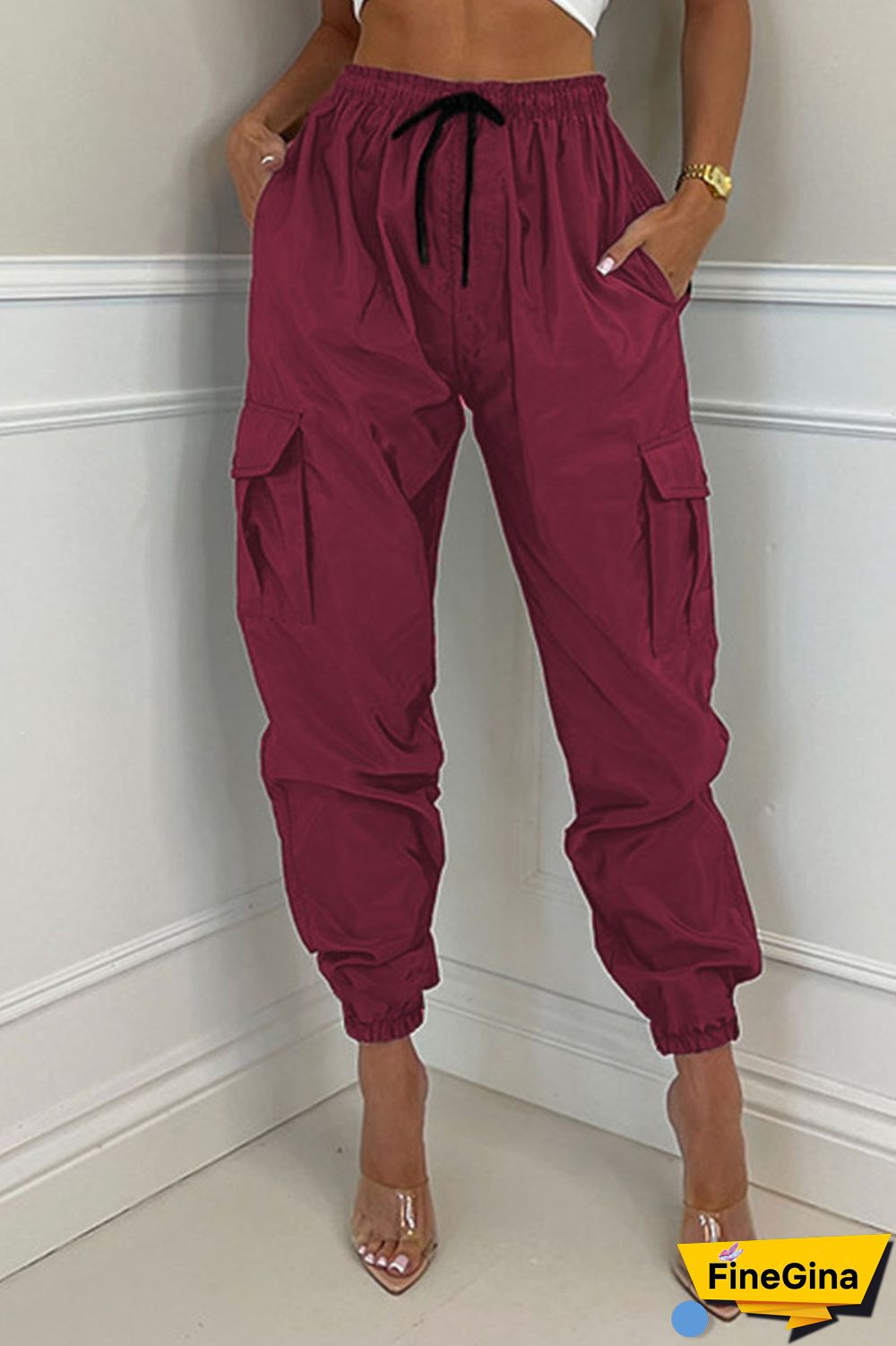 Earth Yellow Casual Street Solid Patchwork Pocket Regular High Waist Pencil Solid Color Bottoms