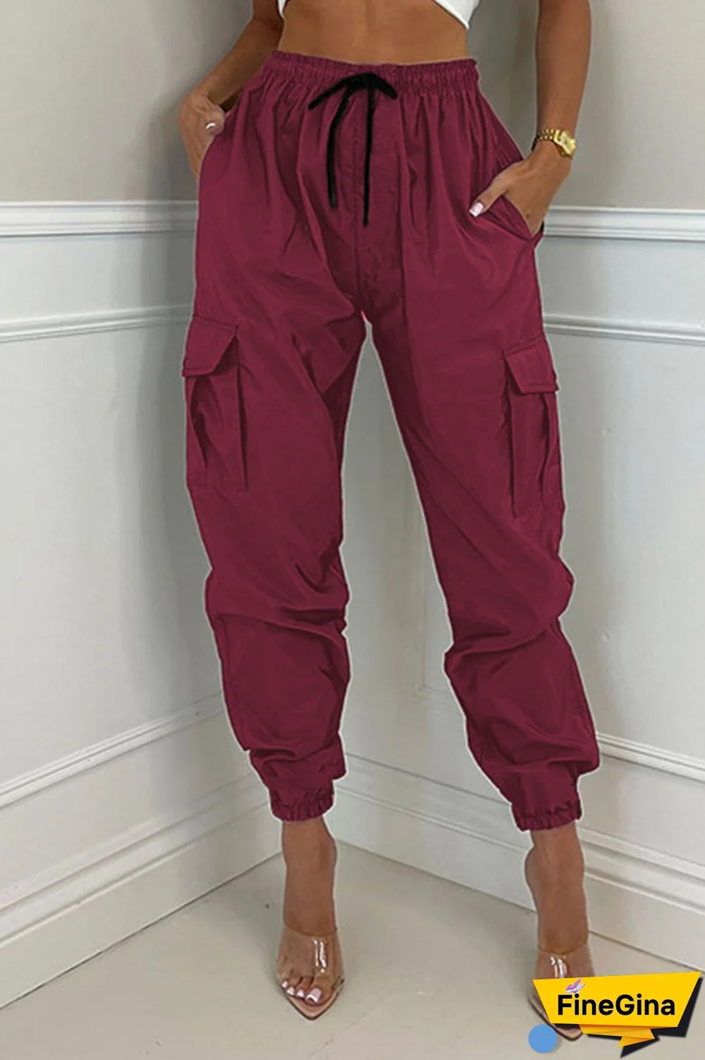 Earth Yellow Casual Street Solid Patchwork Pocket Regular High Waist Pencil Solid Color Bottoms