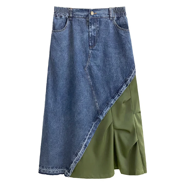 Vintage Denim Splicing High Waist Skirt