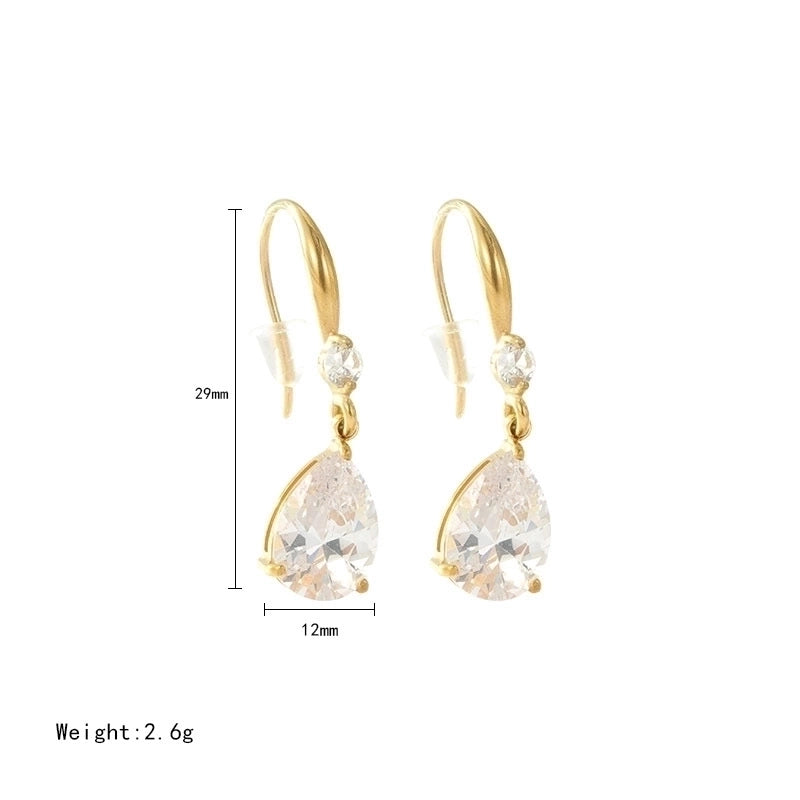 1 Pair Fashion Water Droplets Plating 304 Stainless Steel Zircon White Gold Plated Gold Plated Drop Earrings