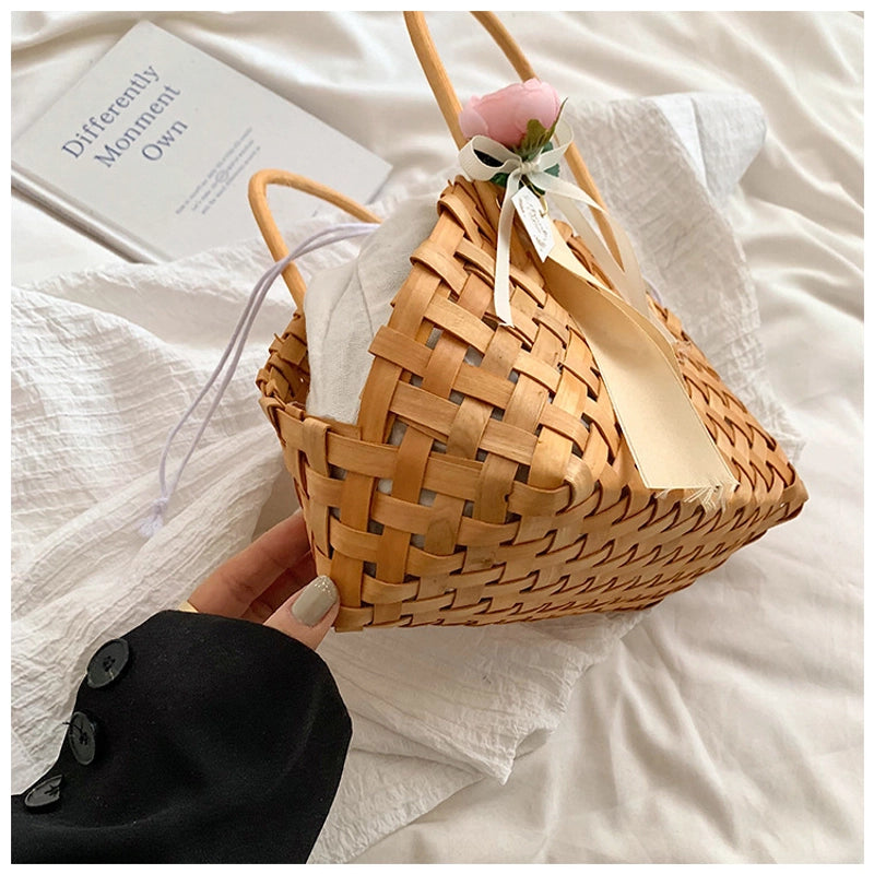 Women’s Small Straw Solid Color Vacation Beach Weave String Straw Bag
