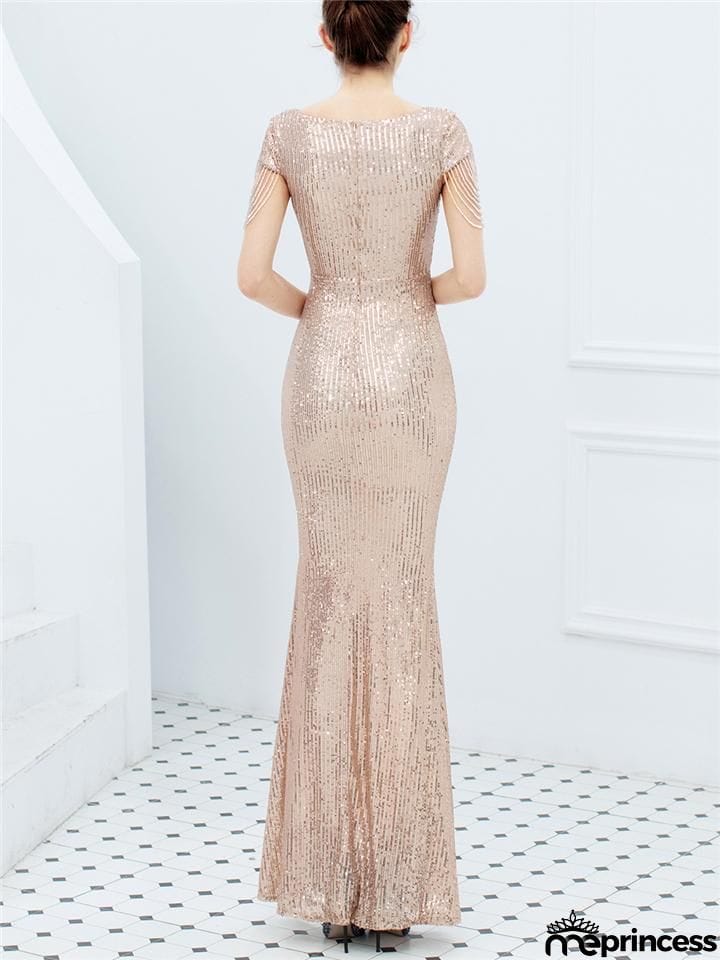 Stunning Sequined V Neck Mermaid Dinner Dresses for Ladies