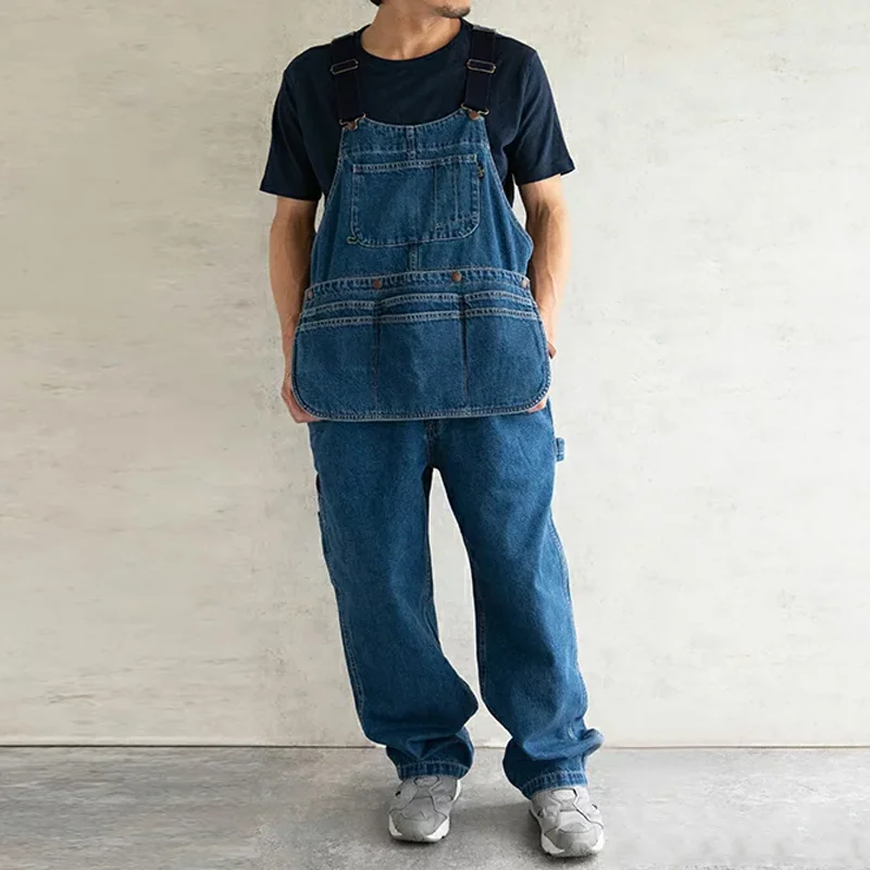 Retro Multifunctional Detachable Bib Loose Straight Denim Overalls