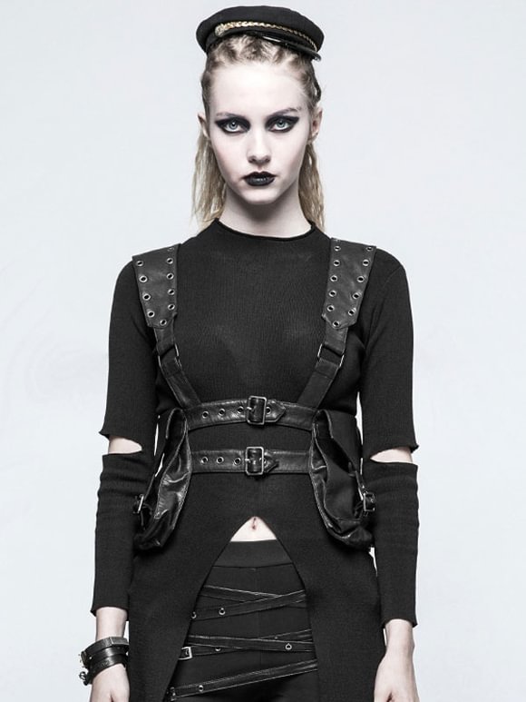 Steampunk Bag Black PU Leather Waist  Gothic Bag Novameme