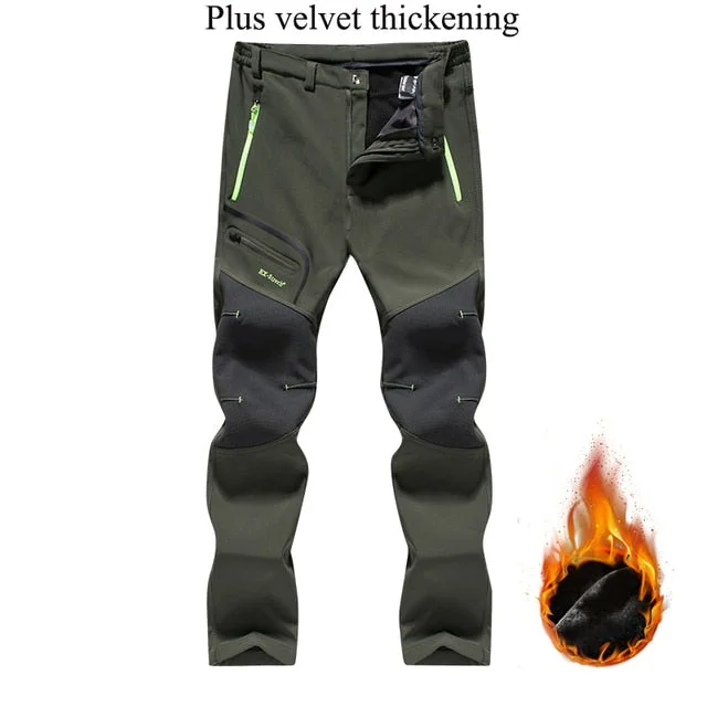 Men's Pants Winter Fleece Warm Oversized Outdoor Hiking Camping Sports Trousers Casual Soft Waterproof Cargo Pants Plus Size