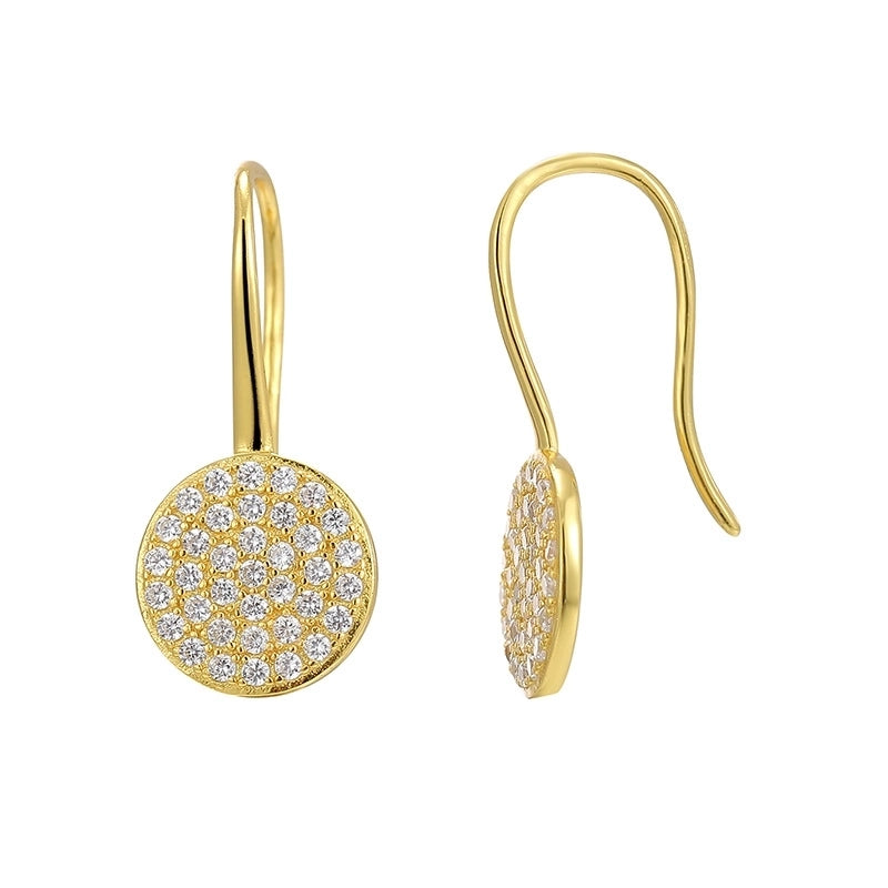 1 Pair 14K Gold Plated 925 Sterling Silver Zircon Round Ear Hook