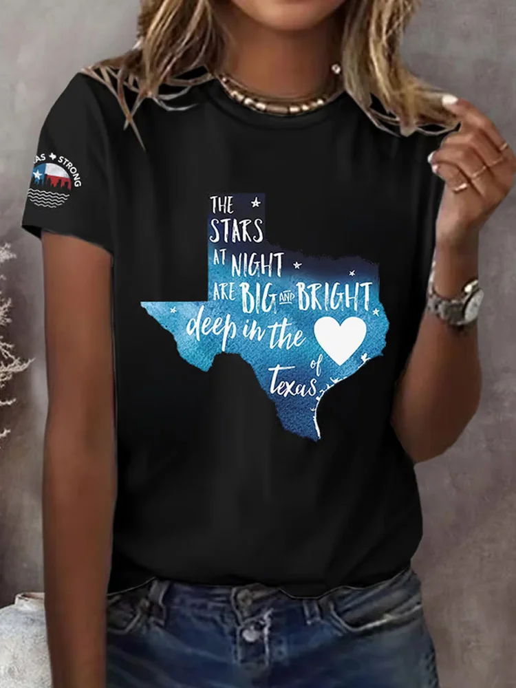 VChics Women's Retro Texas Strong The Stars At Night Are Big And Bright Deep In The Heart Of Texas Print T-shirt