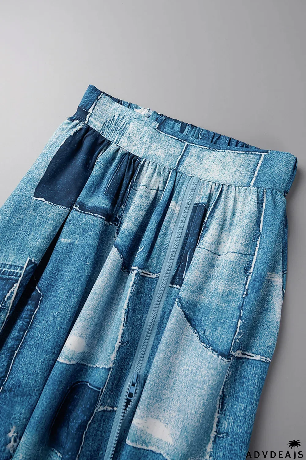 Colour Casual Print Patchwork Slit High Waist Type A Full Print Bottoms