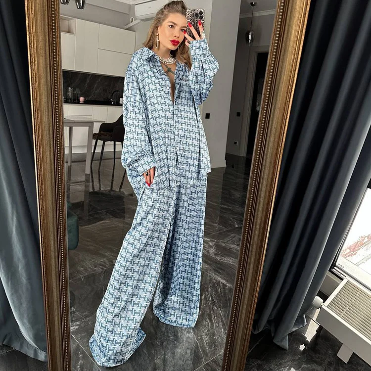 Brownm Brownm Spring / Summer 2024 Women's Wear With A Long-Sleeved Shirt Wide Leg Pants Letter Print Suit