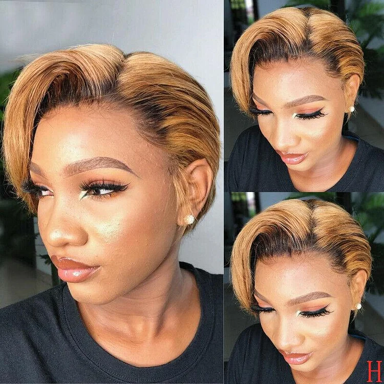 Best Design Gold Short Layered Pixed Cut  Straight Wig